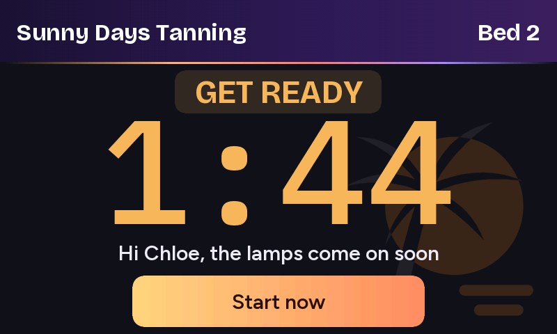 Bed screen showing GET READY with a Start now button
